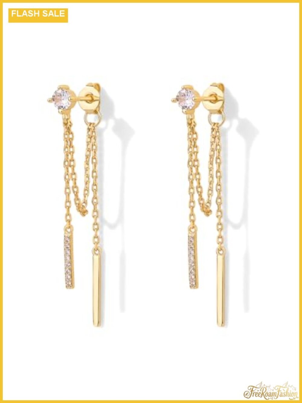 18K Gold Plated Dangle Chain Earrings for Women Hypoallergenic Cubic Zirconia